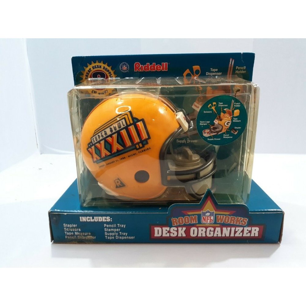 Vtg 98 NFL Super Bowl XXXIII Riddell Mini Helmet New Room Works Desk Organizer